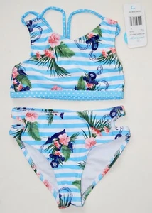 NWT Jantzen Little Girls Light Blue Striped Anchor Print Bikini Swimsuit sz 4 - Picture 1 of 8