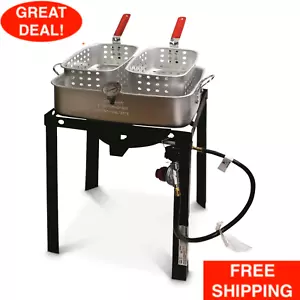 18 Quart Doppelkorb Fritteuse Propan Gas Herd kommerzielle Qualität Outdoor - Bild 1 von 12
