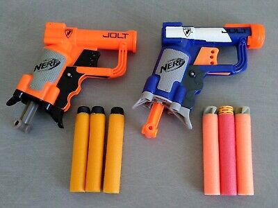 Lot De 2 Pistolets NERF N-STRIKE JOLT Orange Et Bleu + 6 Fléchettes - TBE Hasbro • 7.50€