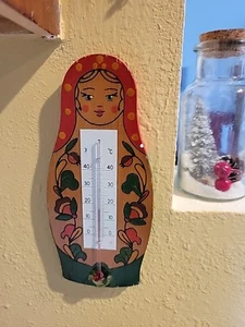 VINTAGE Sowjetzeit MATROSCHKA Puppe Wand Holz Kunst UdSSR Thermometer, - Bild 1 von 4