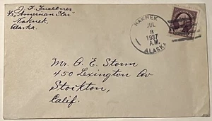 1937 Mail Naknek Alaska To Stockton California With Washington 3 Cent Stamp Apaa - Picture 1 of 3