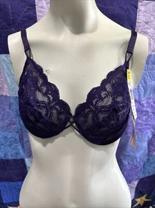EXQUISITE Vintage VANITY FAIR Purple BRA Silky NYLON Lace 38C New Old Stock USA - Picture 1 of 6
