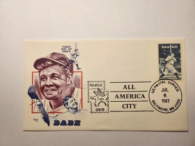 FDC Babe Ruth Philatelic Center MLB NY Yankees D-821 1983 - Image 1 of 3