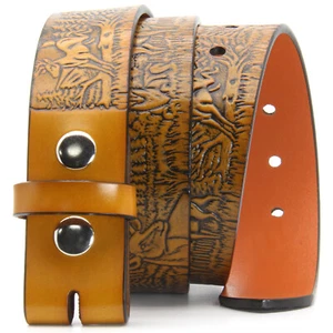 Cinturón clásico de cuero a presión con diseño de ciervo occidental para hombre sin hebilla - Imagen 1 de 8