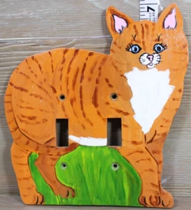 Cats Figural Double Light Switch Cover Wall Plate Tabby Cat Hand Painted - Picture 1 of 7