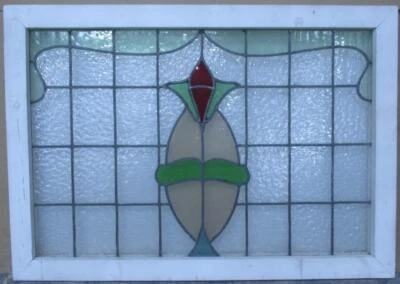 EDWARDIAN ENGLISH LEADED STAINED GLASS WINDOW TRANSOM ABSTRACT 30 1/2" x 21 1/2" - Image 1 of 3