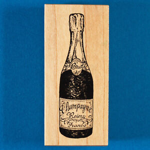 PSX French Champagne Bottle Rubber Stamp F-2786 - Brut Reims France Celebrate