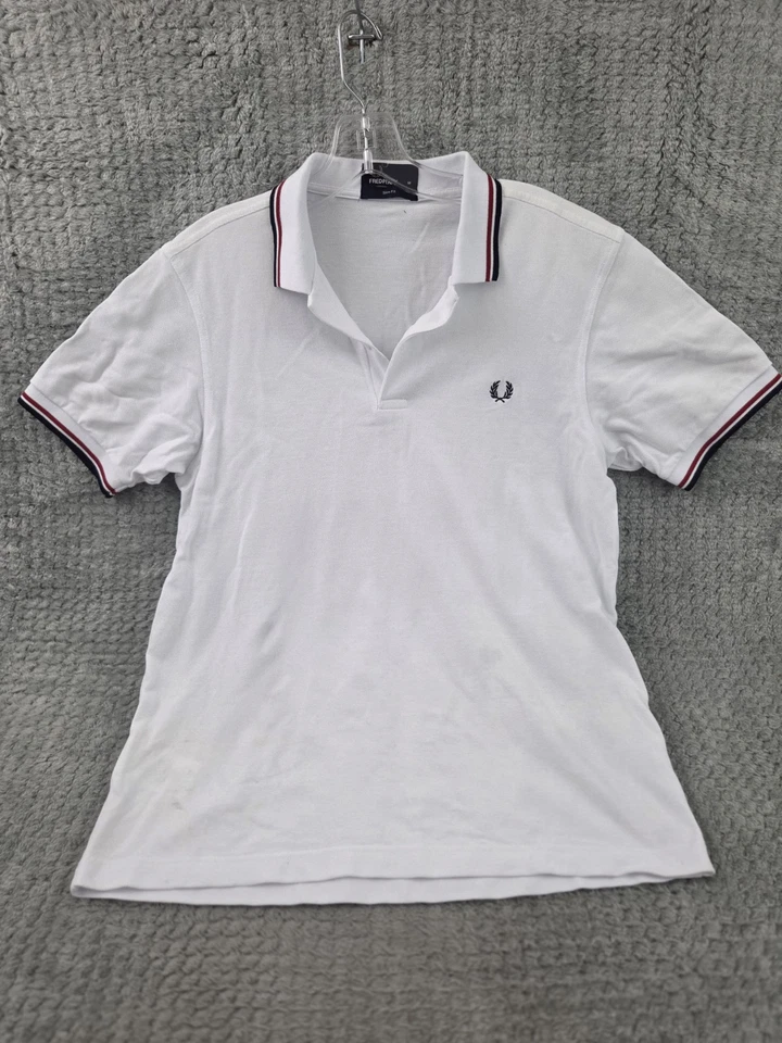 Camisa Polo Fred Perry Para Hombres Mediana Calce Ajustado Blanca Doble Punta Manga Corta Informal Foto 1 de 4