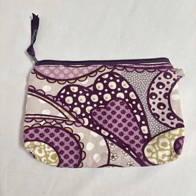 Thirty-One Zipper Pouch Cosmetic Makeup Bag Purple Patchwork Paisley 5x8 inches - Image 1 of 3
