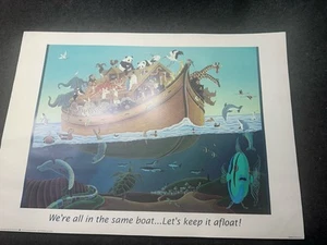 Poster Vintage Grande 20x28 Arte 1991 Arca di Noè Zoo Animali Animati Cameretta Bambini - Foto 1 di 6