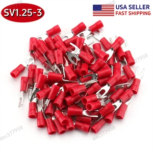 30-1000X Red Fork Spade Terminal #4 Stud Insulated Crimp 16-22AWG Wire Connector - Picture 1 of 6