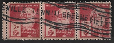 Sc#890 2c S. Morse Famous American H. Strip of 3 GREENVILLE TENN. Machine (A-4) - Image 1 of 2