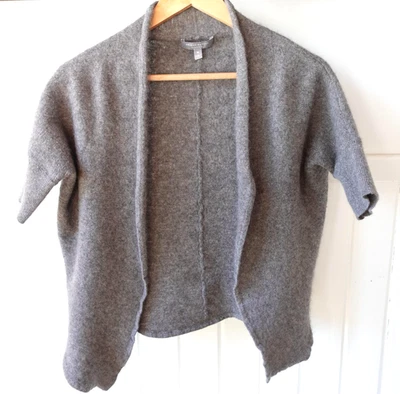 Neiman Marcus Cashmere Sweater Womens Medium Gray Short Sleeve Open Cardigan - Image 1 of 4