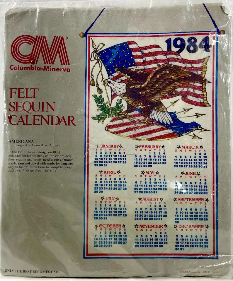 NUEVO 1984 CM Americana 7473 Fieltro Lentejuelas Calendario Bordado Kit 14x23 De Colección 14317 Foto 1 de 2