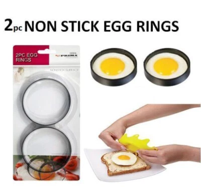 2PC NON STICK EGG RINGS SET KITCHEN CRAFT POACHING POACHED OR FRIED EGG RING - Image 1 of 3