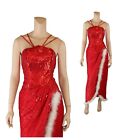 Flirtations Vintage 80s 90s Red Sequin White Feather Holiday Party Prom Dress 10