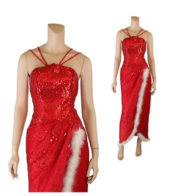 Vestido Flirtations Vintage Años 80 90 Rojo Lentejuelas Blanco Pluma Fiesta Baile de graduación 10 Foto 1 de 4