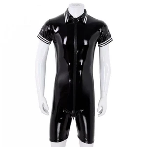 Men Faux Patent Leather Jumpsuit Catsuit Zip PVC Clubwear Crotchless Bodysuit  - Picture 1 of 20