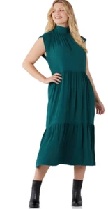 NWT Free Assembly Womens Sleeveless Tie Back Tiered Midi Dress Green Size Small - Picture 1 of 10