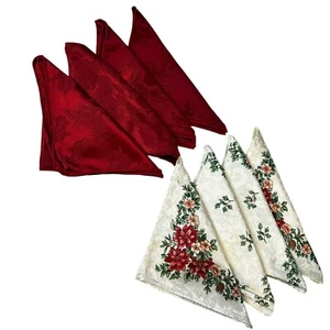 Lot of 8 Holiday Christmas Napkins Jacquard Print Holiday Ivory Red - Picture 1 of 9