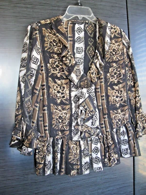 Blusa Top Le Caviar Botón Frontal Damas Talla S Poliéster Marrón y Crema EX CON Foto 1 de 4