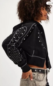 Free People OneTeaspoon Heart Studded Cropped Full Zip Embellished Hoodie M - Bild 1 von 8
