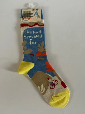 NUEVO CON ETIQUETAS AZUL Q MUJER CREW CALCETINES TALLA 5-10 ZAPATO "HABÍA VIAJADO LEJOS" MULTICOLOR Foto 1 de 4