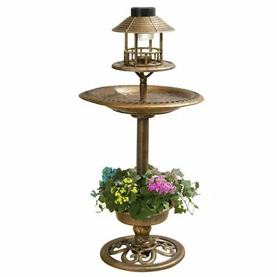 DENNY INTERNATIONAL Bird Bath & Alimentatore con Luce Solare Birds Tavolo Stazione Giardino Ornamento