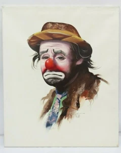 Clown Painting Rusty Rust EMMETT KELLY Oil Canvas 1982 1/250 24" x 20" Sad - Picture 1 of 12
