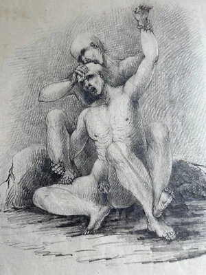 Unique dessin original signé XIXème scène de cannibalisme Venezuela filigrane  - Photo 1/4