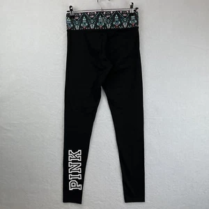 Pink Victoria's Secret Leggings Adult Small Black Cropped Logo Geometric Waist - Picture 1 of 12
