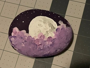 Sammlerstück handgemaltes Felsen Stein Kunstwerk Miniaturmalerei Mond und Sterne - Bild 1 von 3