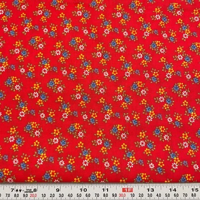 Remanente de tela de mezcla de algodón sin marca vintage florales sobre rojo 16" x 45" Foto 1 de 2