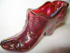 Ruby Red carnival glass floral bow shoe slipper boot high heel iridescent x-mas 