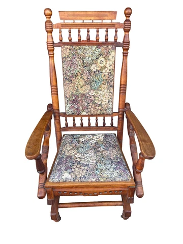 Antique Platform Rocking Chair Walnut Rocker Springs Nursery Turned Wood Cover