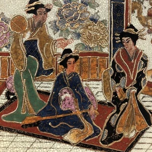 "Plato decorativo vintage de porcelana fina pintada a mano Royal Satsuma 14""" - Imagen 1 de 5