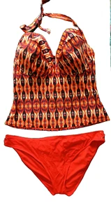 Simply Yours/M&S UK 46E/24 Multi Tribal Print Padded U/W Halterneck Tankini Set - Picture 1 of 3