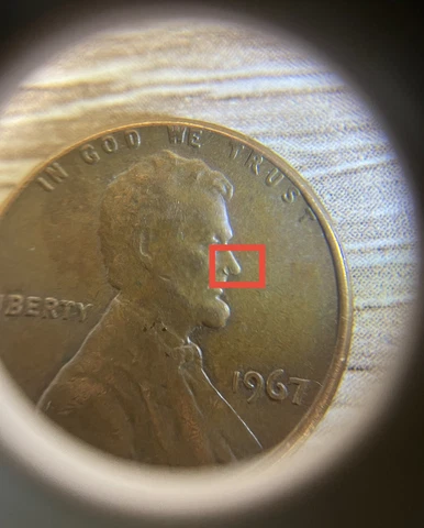1967 Lincoln Penny - Rare - No Mint Mark - Error L On Rim & On Nose - 3.06g  #30 Cover