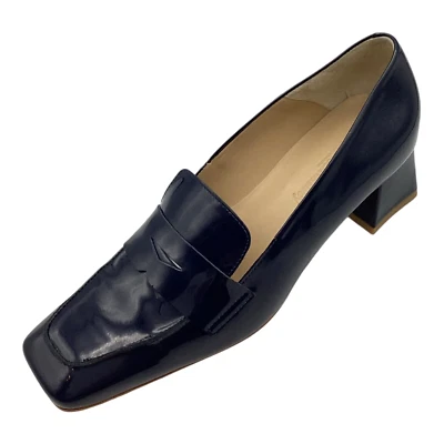 Russell & Bromley Womens Navy Patent Leather Mid Heel Shoes Loafers Size 5 Used - Image 1 of 4