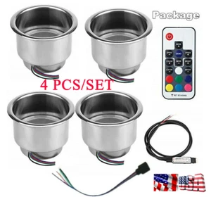 4 PIEZAS Portavasos de Acero Inoxidable para Coche Barco Yate RGB Luz 14LED + Mando a Distancia - Imagen 1 de 16