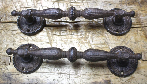 2 HUGE Cast Iron Antique Style RUSTIC Barn Handle Gate Pull Shed Door Handles Cover