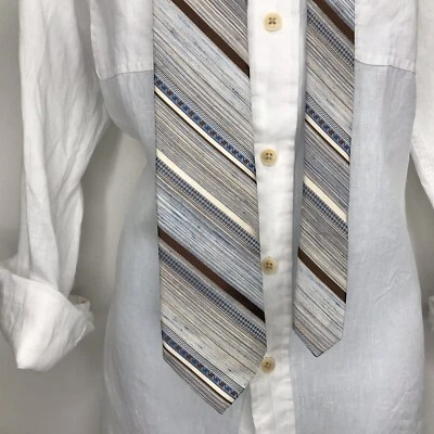 Del Cino Gray Tie  3" x 54" Brown Blue Cream Striped  - Изображение 1 из 4