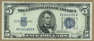 1934-D $5 SILVER CERTIFICATE FR-1654W WIDE 1 FRONT CH VF - Picture 1 of 2