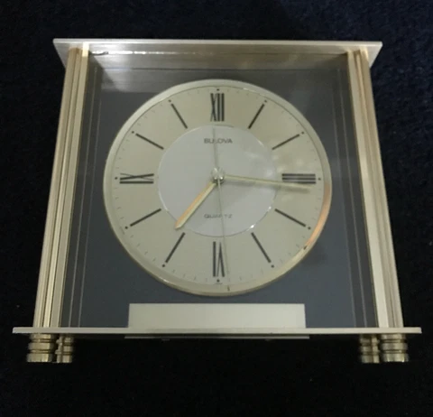 BULOVA DESK MANTLE CLOCK Grand Prix Executive Brass Analog Quartz Japan B1700 Cover