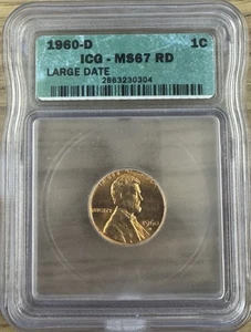 MS67 1960-D Large Date Lincoln Cent ICG MS67 RD VALUED $475 - Picture 1 of 2