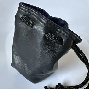 Black Vinyl, Soft Pouch Bag w Blue Velvet Interior Fabric Drawstring 4.5”x2.5” - Picture 1 of 4
