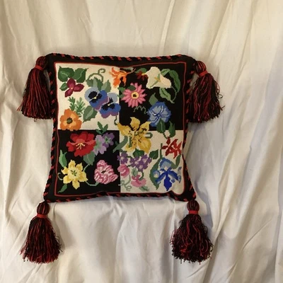 Unique Handmade Floral NeedlepointAccent Pillow Country French / Bohemian 15”x15 - Image 1 of 4