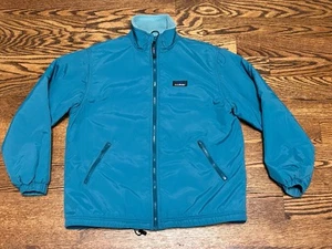 Vtg LL Bean Warm Up Green Full Zip Made In USA Fleece Lined Jacket Blue Teal - Picture 1 of 9
