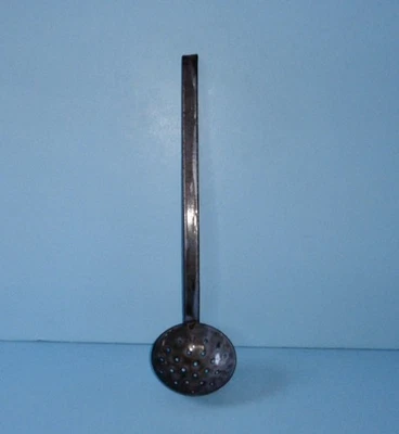 ANTIQUE GRAY GRANITEWARE PERFORATED DIPPER PRIM ENAMELWARE KITCHEN LADLE AAFA - Image 1 of 4