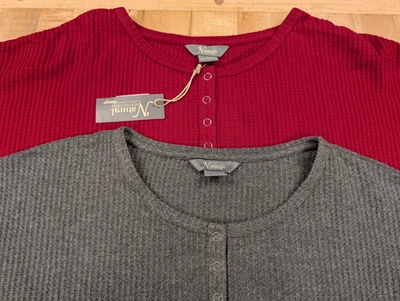 Lote de DOS Camisa Henley Waffle Natural Reflections Para Mujer Grande Gris Rojo Foto 1 de 4